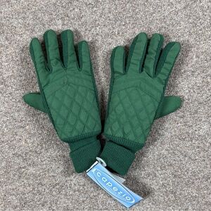 NWT Capezio Green Quilted Gloves Leather Palm Womens M/L Lined Winter Warm Cozy